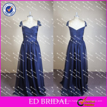 ED Sexy A-Line Cap manga cuello escote profundo azul cremallera gasa largo vestido de noche 2017